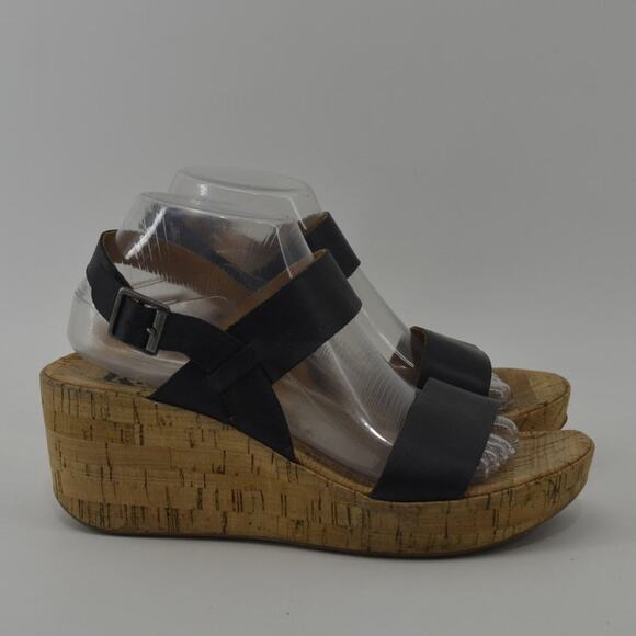 Korks By Kork-Ease Austin Black Leather Wedge Sandals Size 9 - Picture 7 of 16